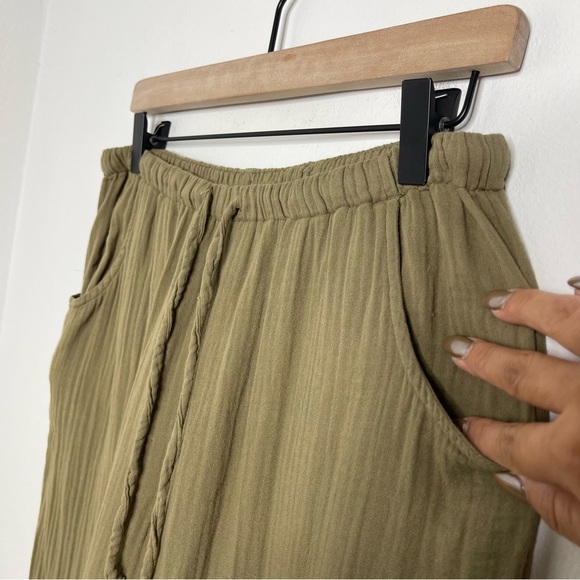 XiRENA Gauze Pull On Drawstring Pants Stone Green 100 Cotton Plissé Sz M 2Pc Set - Picture 16 of 16